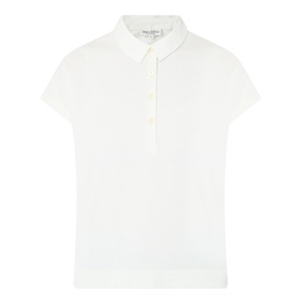 Marc O Polo Textured Polo Shirt in light grey with polo collar, four-button placket, short cap sleeves and straight hem