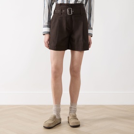 Front Pleat Belted Shorts