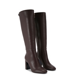 Carvela Jackpot Wide Fit Knee-High Boots in brown synthetic leather, block heel, knee-high silhouette with side zip detail