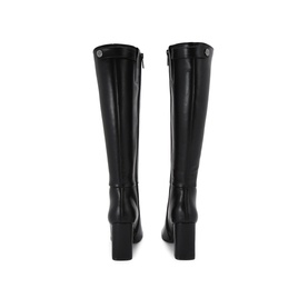 Carvela Jackpot Wide Fit Knee-High Boots in black synthetic leather, block heel, gold-tone pin stud detail, back zip, rear view