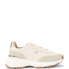 KG by Kurt Geiger Lemi Trainers in cream faux-leather with gold-tone branding, contrast white and tan chunky sole