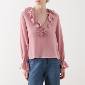 Layered Ruffle Silk Blouse