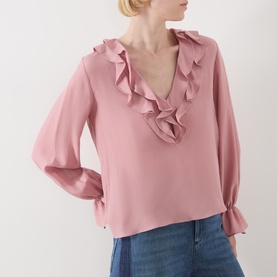 Layered Ruffle Silk Blouse