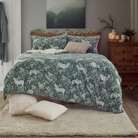 Woodland Folk Fleece Duvet Set Dark Sage