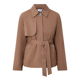 Short Stud Embellished Belted Trench Coat