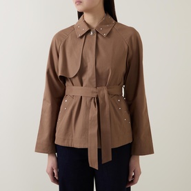 Short Stud Embellished Belted Trench Coat