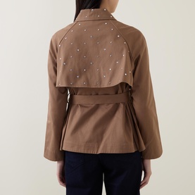 Short Stud Embellished Belted Trench Coat
