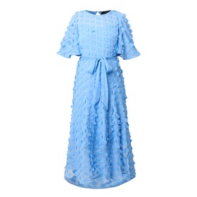 Flower Appliqu&eacute; Tie-Fastening Flared Dress