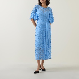 Flower Appliqu&eacute; Tie-Fastening Flared Dress