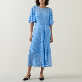 Flower Appliqu&eacute; Tie-Fastening Flared Dress