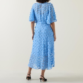 Flower Appliqu&eacute; Tie-Fastening Flared Dress
