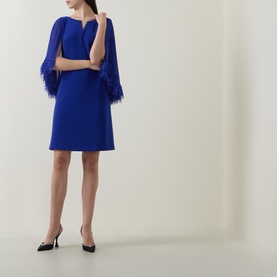 Feather-Trim Cape Dress