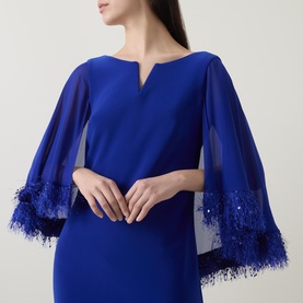 Feather-Trim Cape Dress