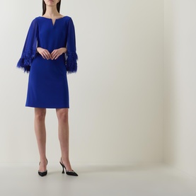 Feather-Trim Cape Dress