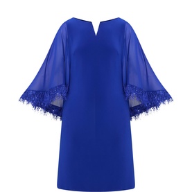Feather-Trim Cape Dress