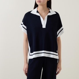 Contrast Trim Polo Sweater