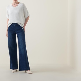 Button High-Rise Wide Leg Jeans