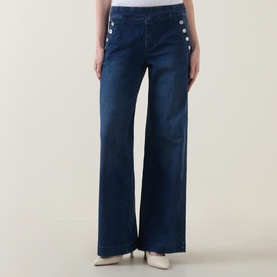 Button High-Rise Wide Leg Jeans