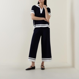 Contrast Trim Wide Leg Trousers