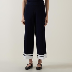 Contrast Trim Wide Leg Trousers