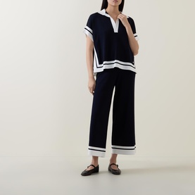 Contrast Trim Wide Leg Trousers