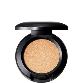 MAC Metallic Single Eye Shadow Compact in Kiss Of Klimt, 1g, open black compact revealing shimmery gold pressed powder shadow