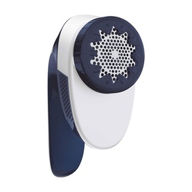 Tefal Fabric Shaver in blue and white with circular cutting head and honeycomb guard, compact handheld design