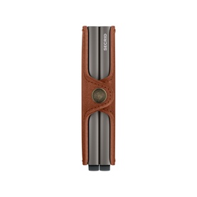 Secrid Texano Twinwallet in brown leather with gunmetal twin Cardprotectors and central stud closure, compact slim profile