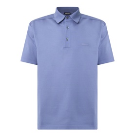 Zegna Stitch Logo Polo Shirt in lilac cotton, classic collar, three-button placket, short sleeves, with tonal stitch logo at chest