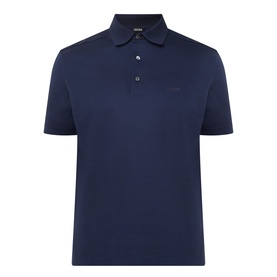 Zegna Piquet Polo Shirt in Dark Indigo, polo collar, three-button placket, short sleeves, embroidered chest logo, 100% cotton
