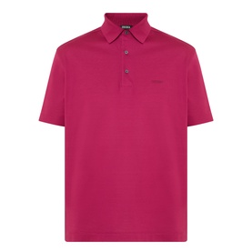 Zegna dark pink cotton polo shirt with short sleeves, three-button placket, and tonal embroidered logo at chest