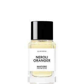 Matiere Premiere Neroli Oranger Eau de Parfum, clear glass bottle with white label and black cap