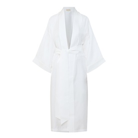 Olivia von Halle Tie-Fastening Silk Robe in Ivory Core with shawl-lapel collar, wide sleeves, wrap front and self-fabric tie belt