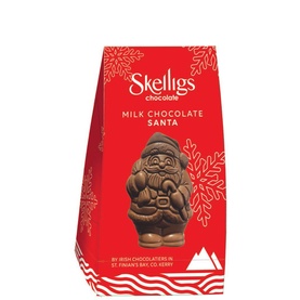 Skelligs Chocolate Co. Mini Santa in a Mini Box 40g, milk chocolate Santa figure in festive red gift box with snowflake design