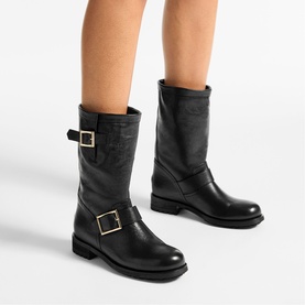 Buckled Leather Biker Boots