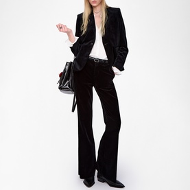 Prevy Velour Tailored Flared Trousers
