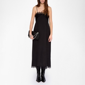 Ridar Lace Trim Silk Slip Dress