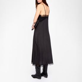 Ridar Lace Trim Silk Slip Dress