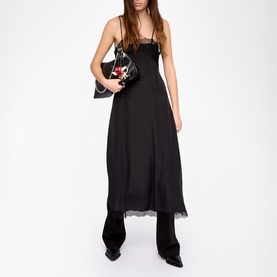Ridar Lace Trim Silk Slip Dress