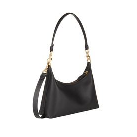 Coach black leather shoulder bag with gold-tone chain hardware detail and slim adjustable shoulder strap