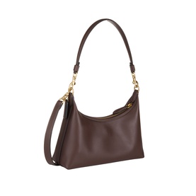Coach maple leather shoulder bag with gold-tone hardware and adjustable crossbody strap, structured silhouette with zip top closure