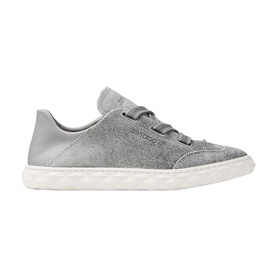 Jimmy Choo Diamond Light Flex Trainers in dove grey denim suede mix, lace-up fastening, white brand Diamond rubber sole