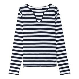 Henley Logo Striped Embellished Top