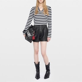 Henley Logo Striped Embellished Top