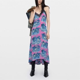 Risty Printed Lace Trim Slip Dress