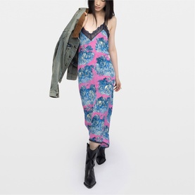 Risty Printed Lace Trim Slip Dress