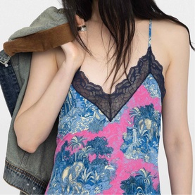 Risty Printed Lace Trim Slip Dress