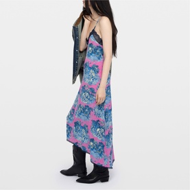 Risty Printed Lace Trim Slip Dress