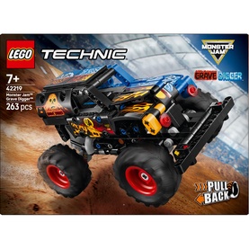 LEGO Technic Monster Jam Grave Digger Fire and Ice pull-back truck, 263-piece set, multicoloured flame design, oversized black wheels