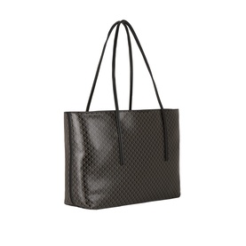 Calvin Klein Monogram Logo Tote Bag in black with all-over monogram pattern, dual carry handles, open top, and gold-tone hardware